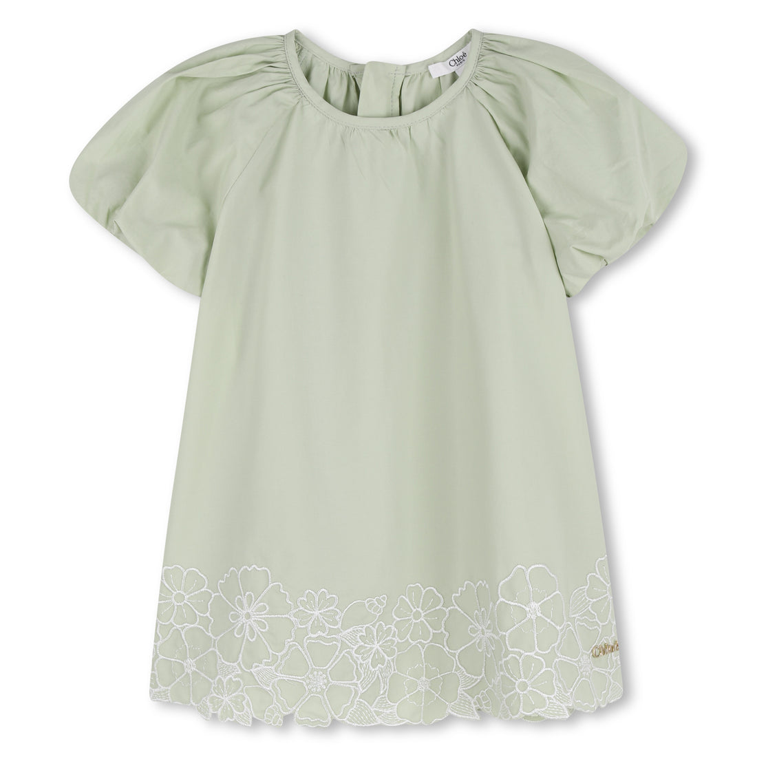 Organic Poplin Dress with Floral Embroidery and Puff Sleeves Chloe
