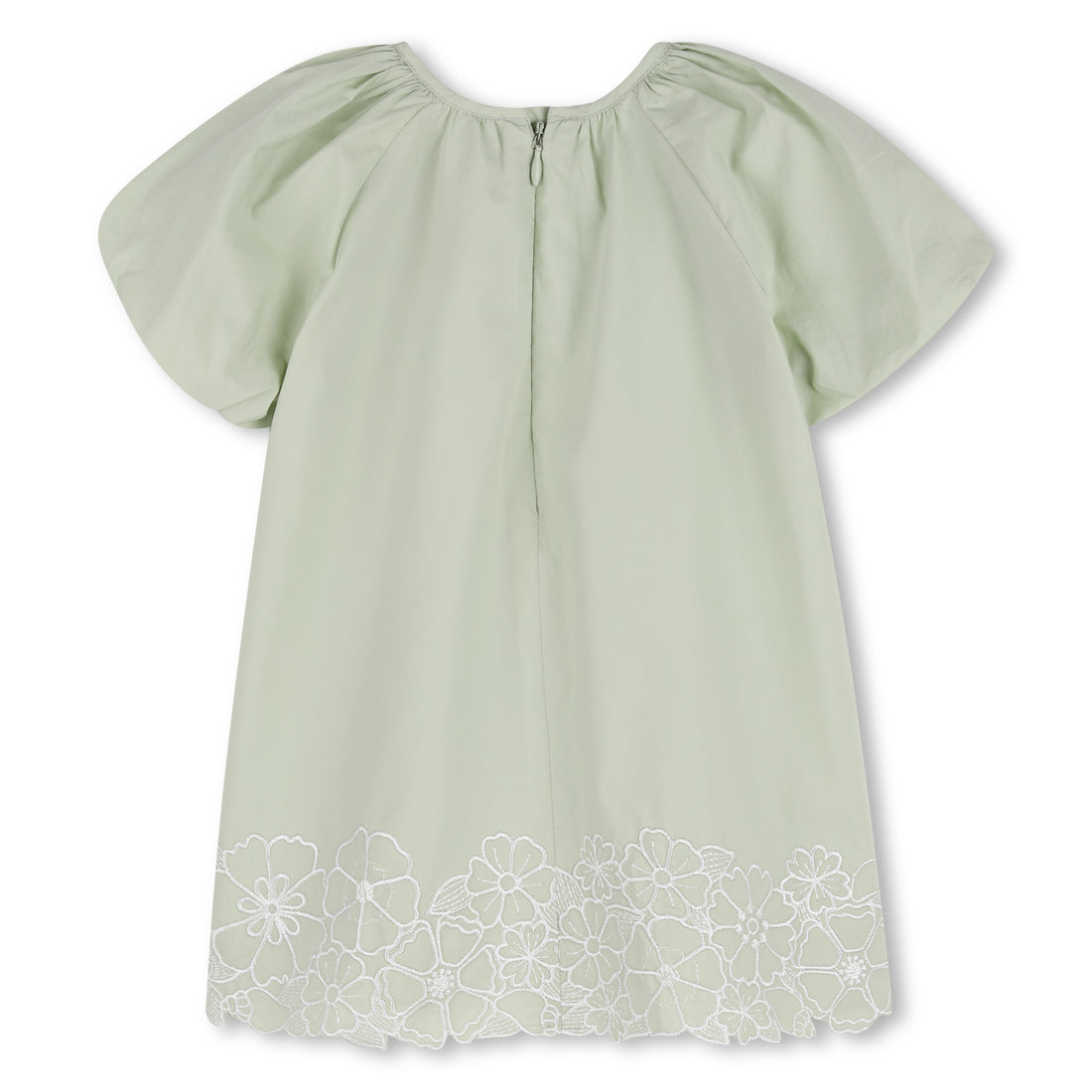 Organic Poplin Dress with Floral Embroidery and Puff Sleeves Chloe
