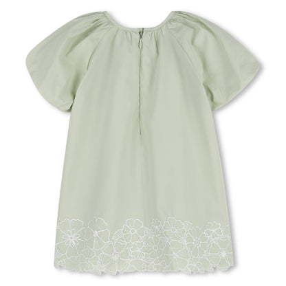 Organic Poplin Dress with Floral Embroidery and Puff Sleeves Chloe