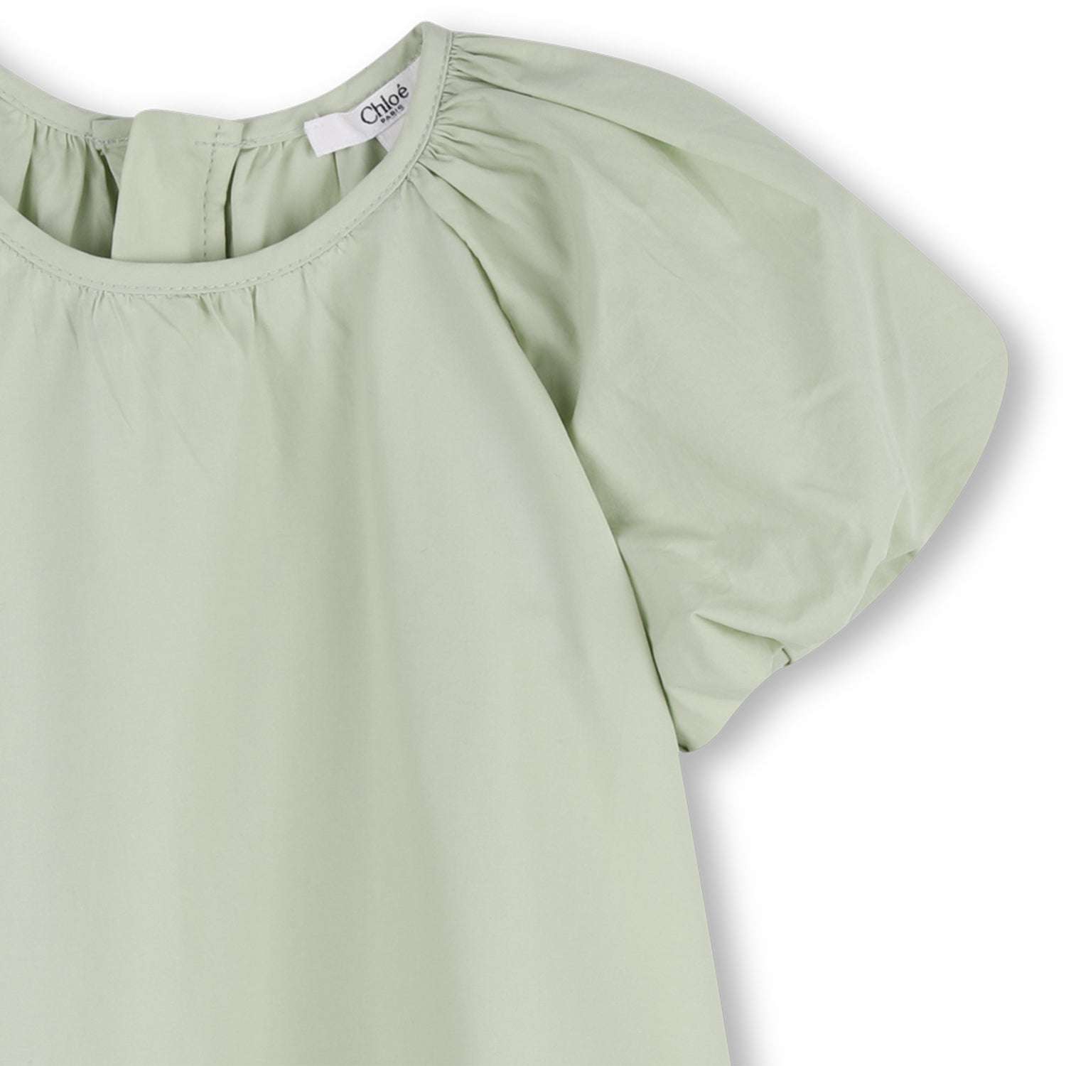 Organic Poplin Dress with Floral Embroidery and Puff Sleeves Chloe