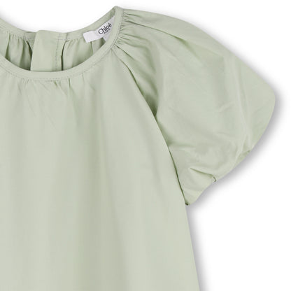 Organic Poplin Dress with Floral Embroidery and Puff Sleeves Chloe