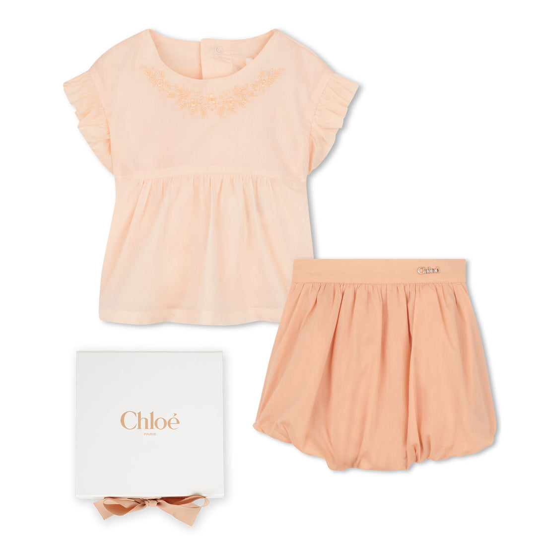 Organic Percale Top and Bloomers Set with Floral Embroidery Chloe