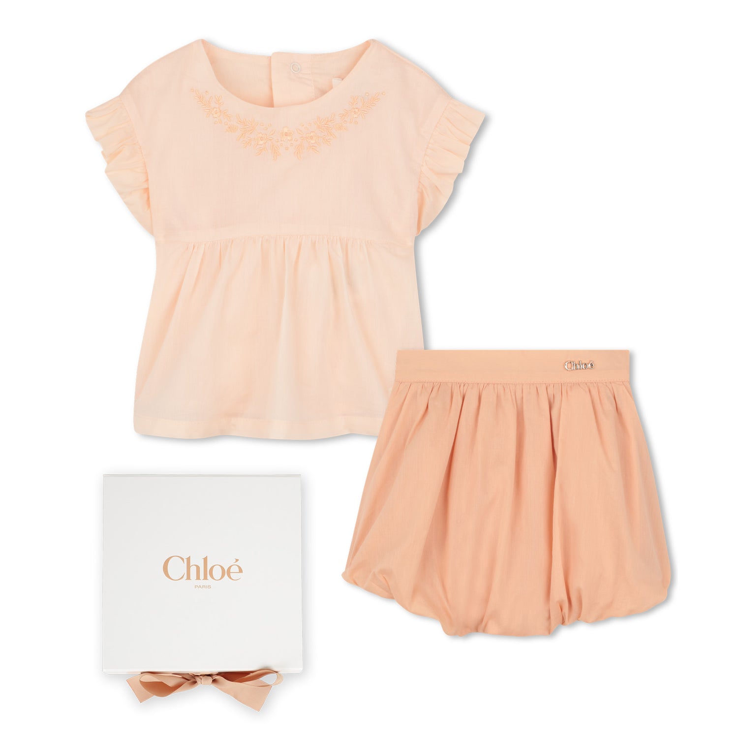 Organic Percale Top and Bloomers Set with Floral Embroidery Chloe