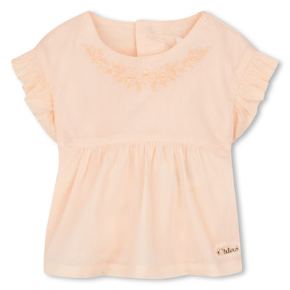 Organic Percale Top and Bloomers Set with Floral Embroidery Chloe