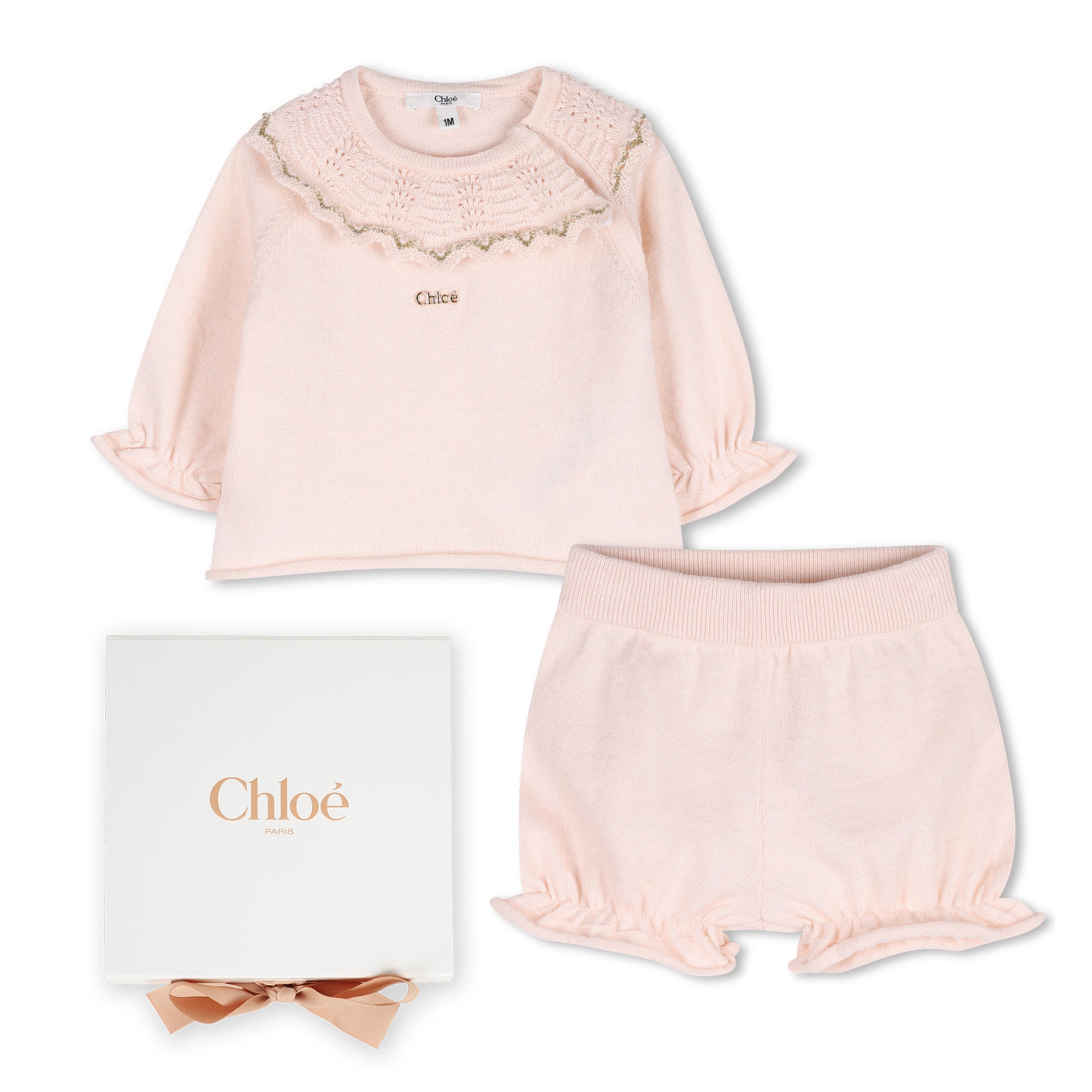 Organic Cotton and Cashmere Knit Cardigan and Bloomers Set Chloe