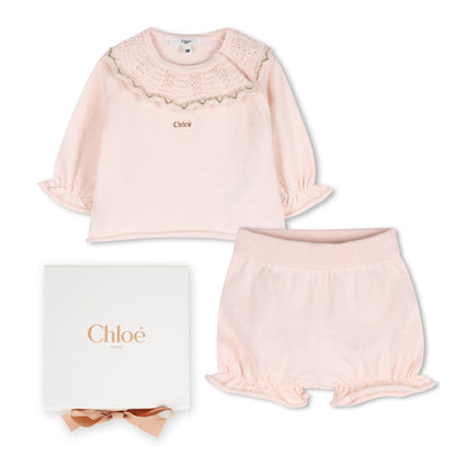 Organic Cotton and Cashmere Knit Cardigan and Bloomers Set Chloe