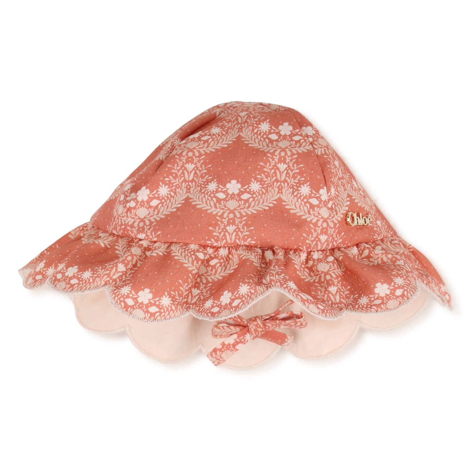 Baby Ceremony Dress And Hat Set, Organic Cotton, Jacquard Dots, Scalloped Hem Chloe