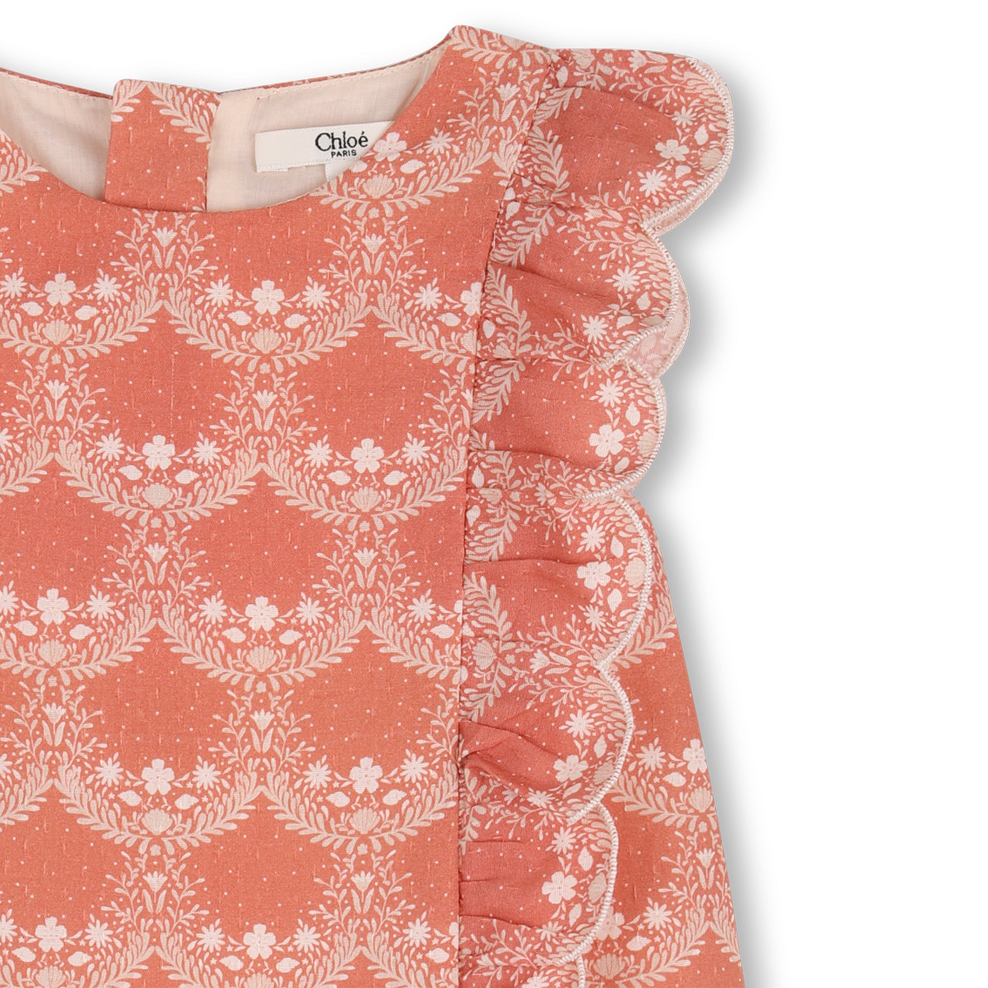 Baby Ceremony Dress And Hat Set, Organic Cotton, Jacquard Dots, Scalloped Hem Chloe