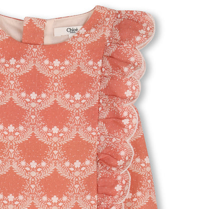 Baby Ceremony Dress And Hat Set, Organic Cotton, Jacquard Dots, Scalloped Hem Chloe