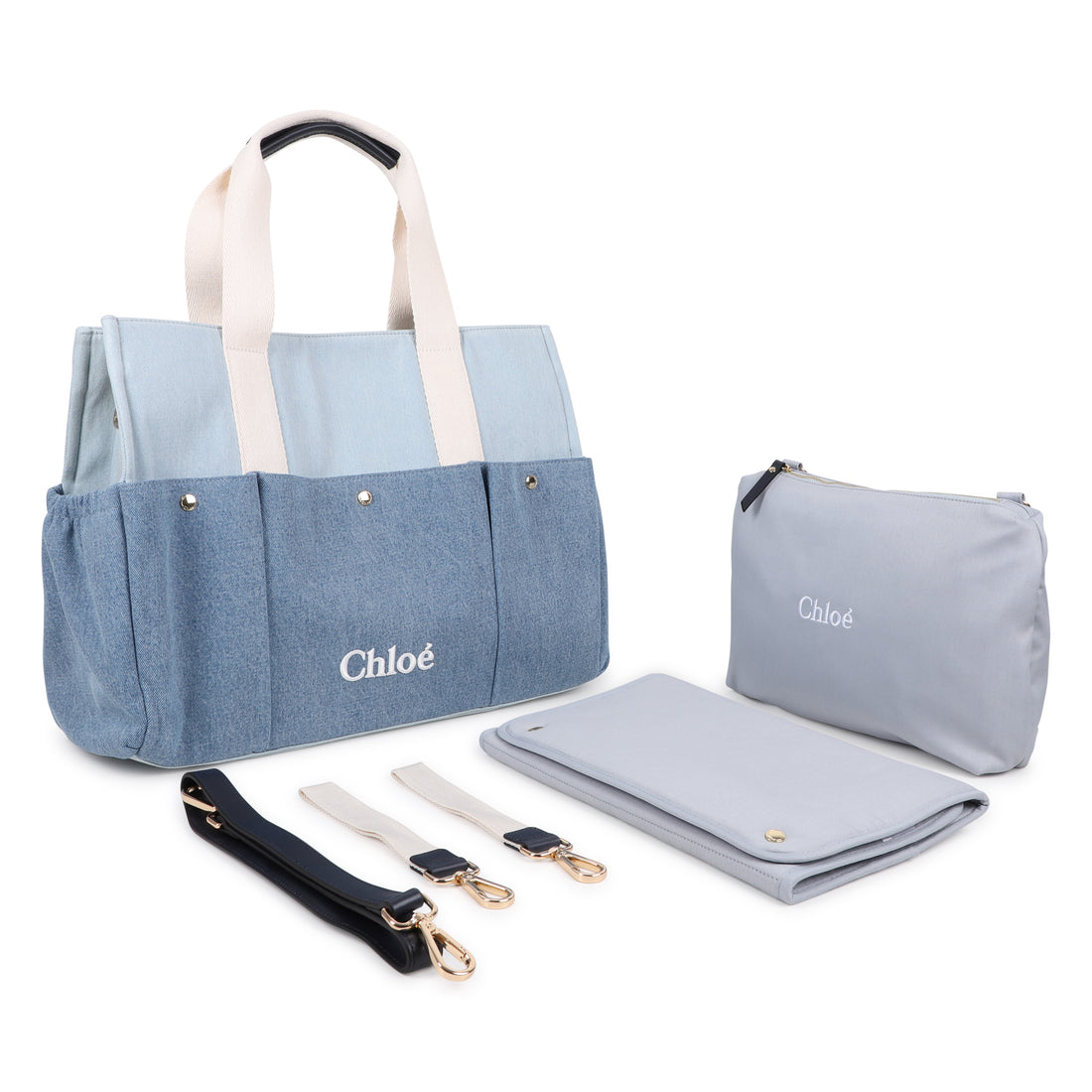 Organic Cotton Denim Changing Bag with Two-Tone Design Chloe