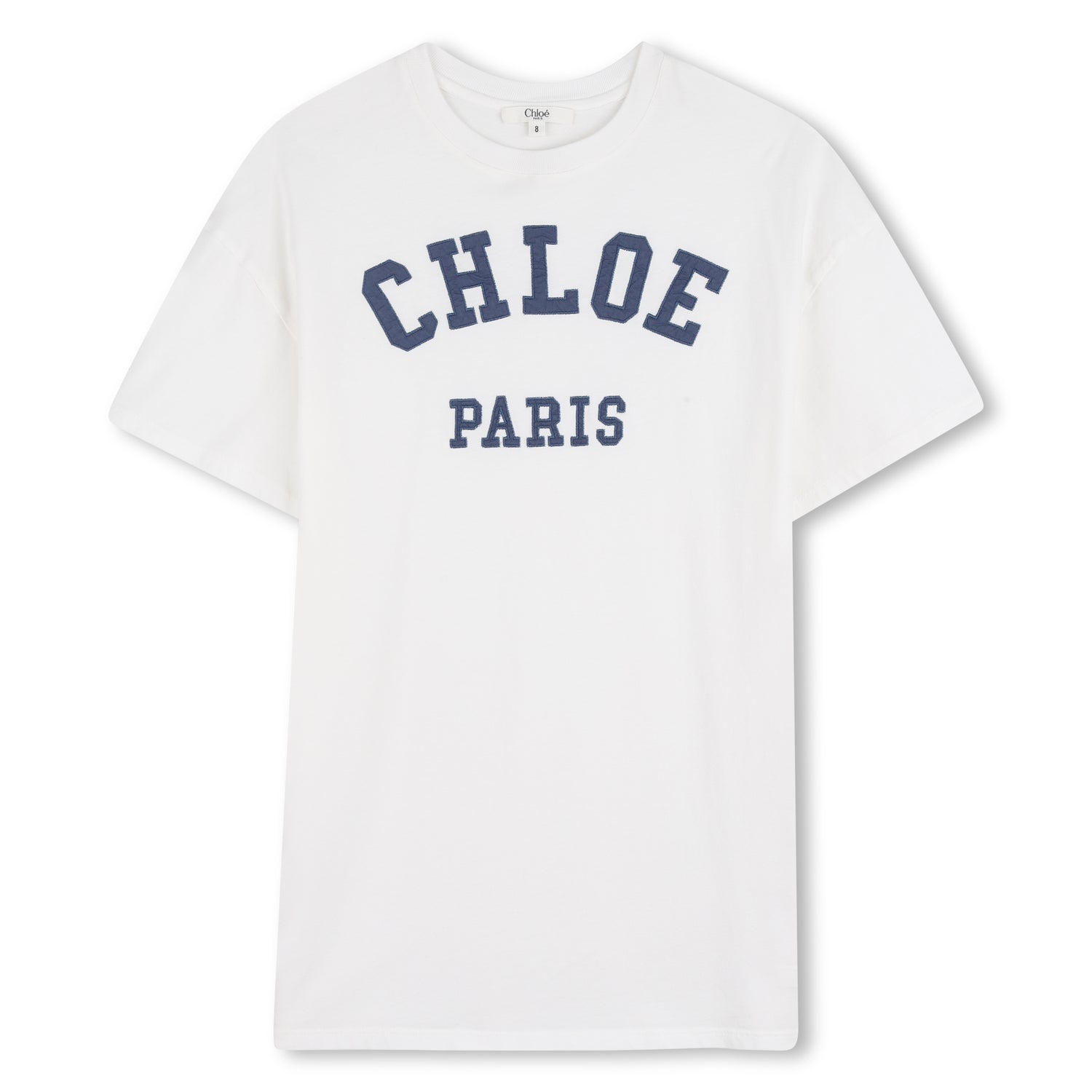 Girls Paris Applique Organic Cotton Dress in White Chloe