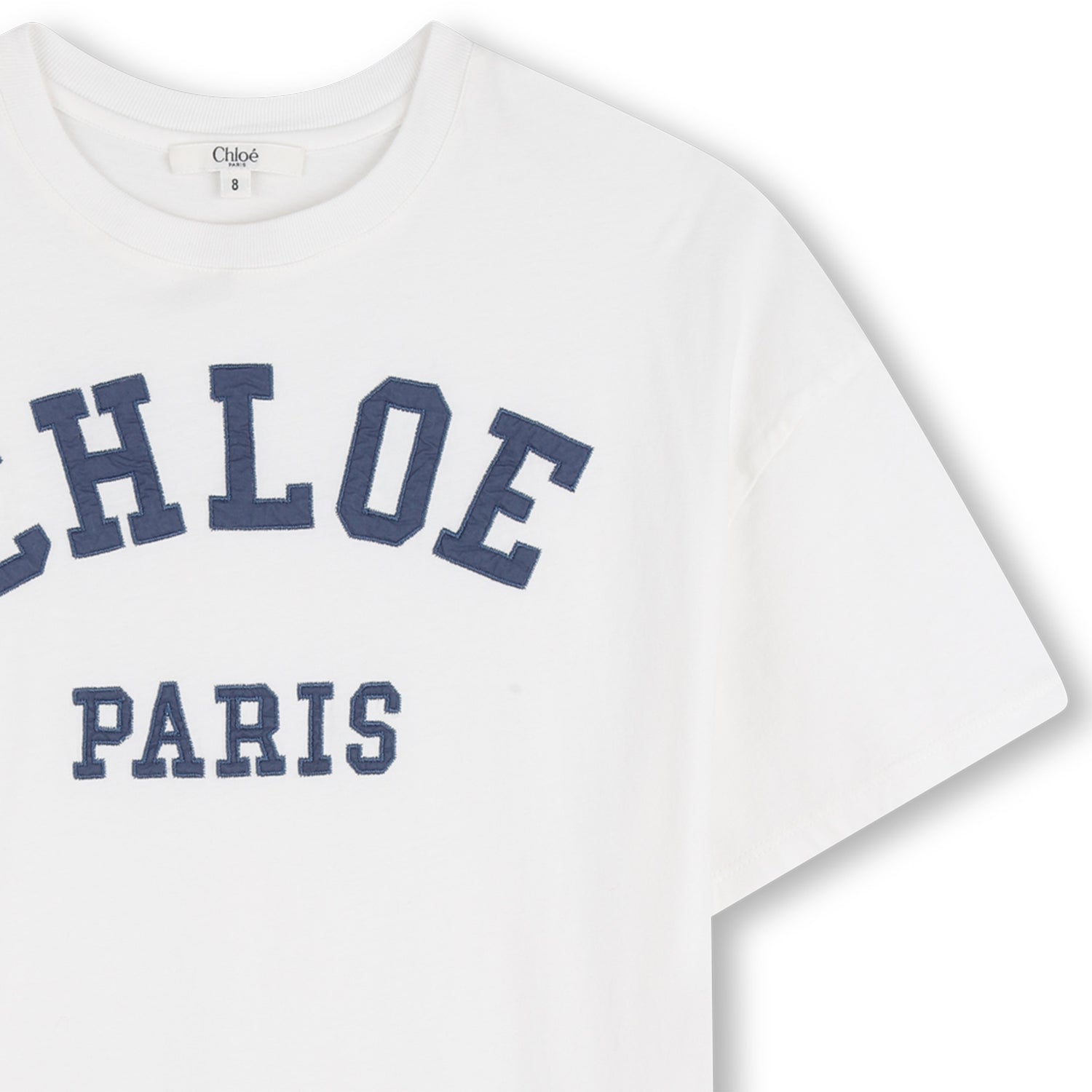 Girls Paris Applique Organic Cotton Dress in White Chloe