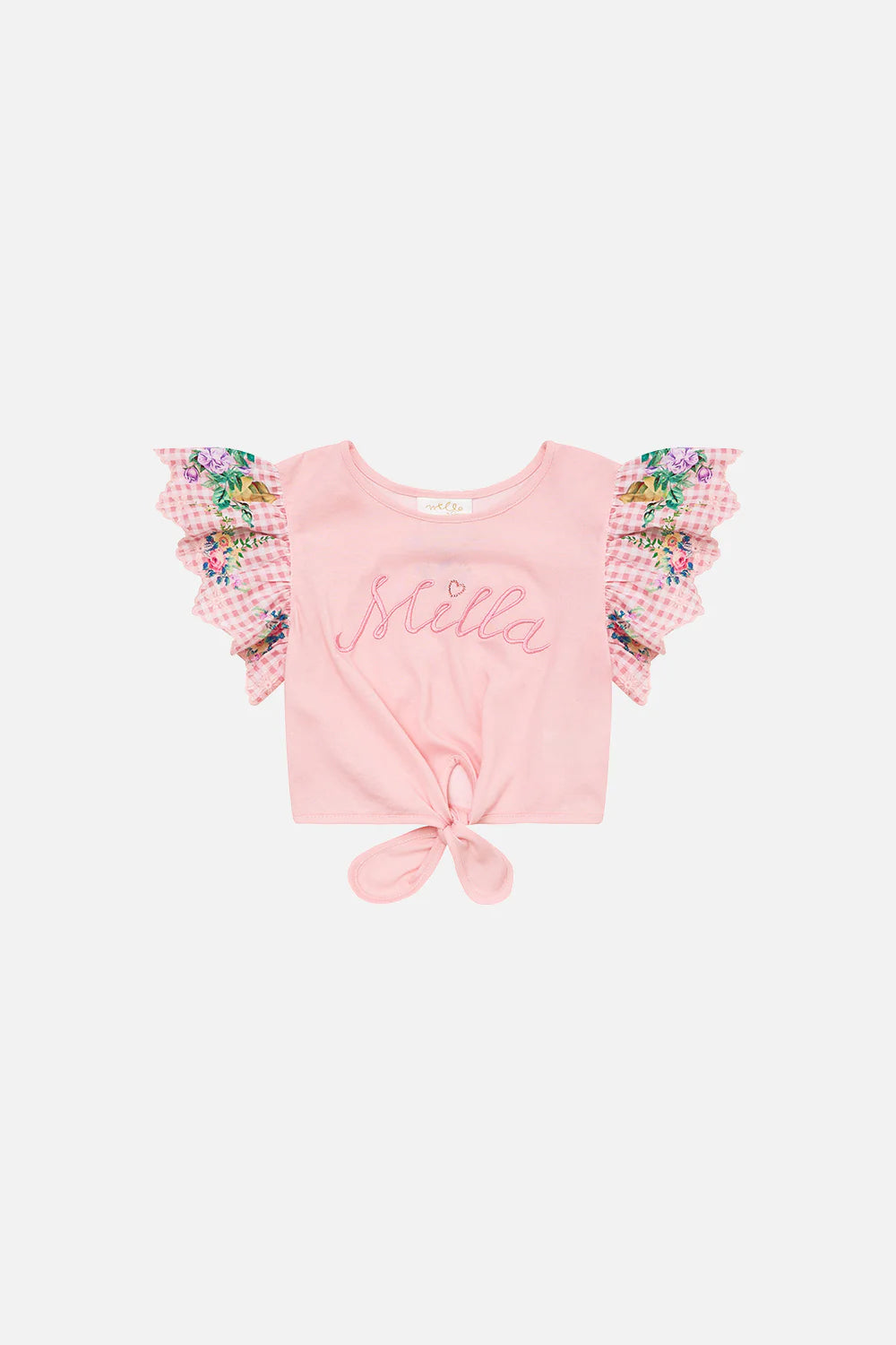 Lisbon Lullaby Kids Cropped Embroidered Tie-Front Tee (4-10 Years)