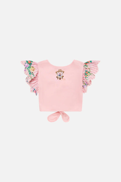 Lisbon Lullaby Kids Cropped Embroidered Tie-Front Tee (4-10 Years)