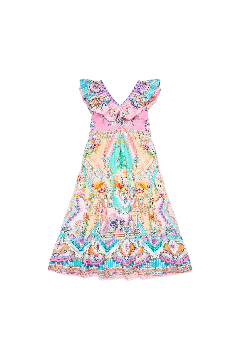 Crochet All Day kids Tiered Maxi Dress With Frill Neck