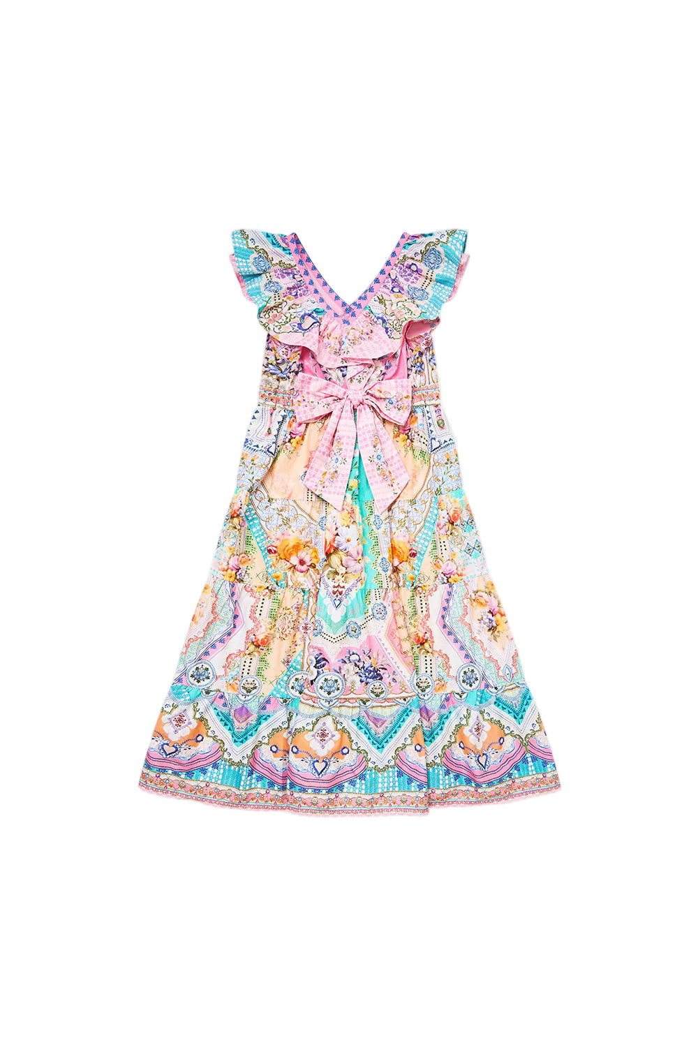 Crochet All Day kids Tiered Maxi Dress With Frill Neck