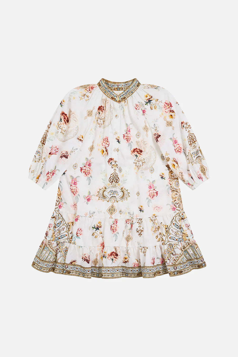 Ottoman Dynasty Kids Shirt Mini Dress With Puff Sleeve
