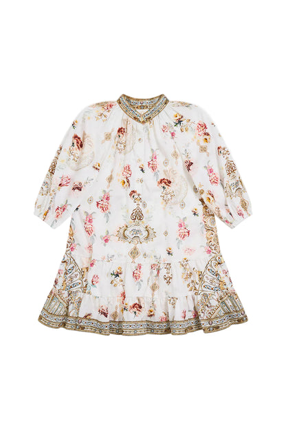 Ottoman Dynasty Kids Shirt Mini Dress With Puff Sleeve