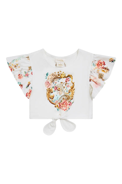 Ottoman Dynasty Kids Tie Front Crop Tee With Frill Sleeve
