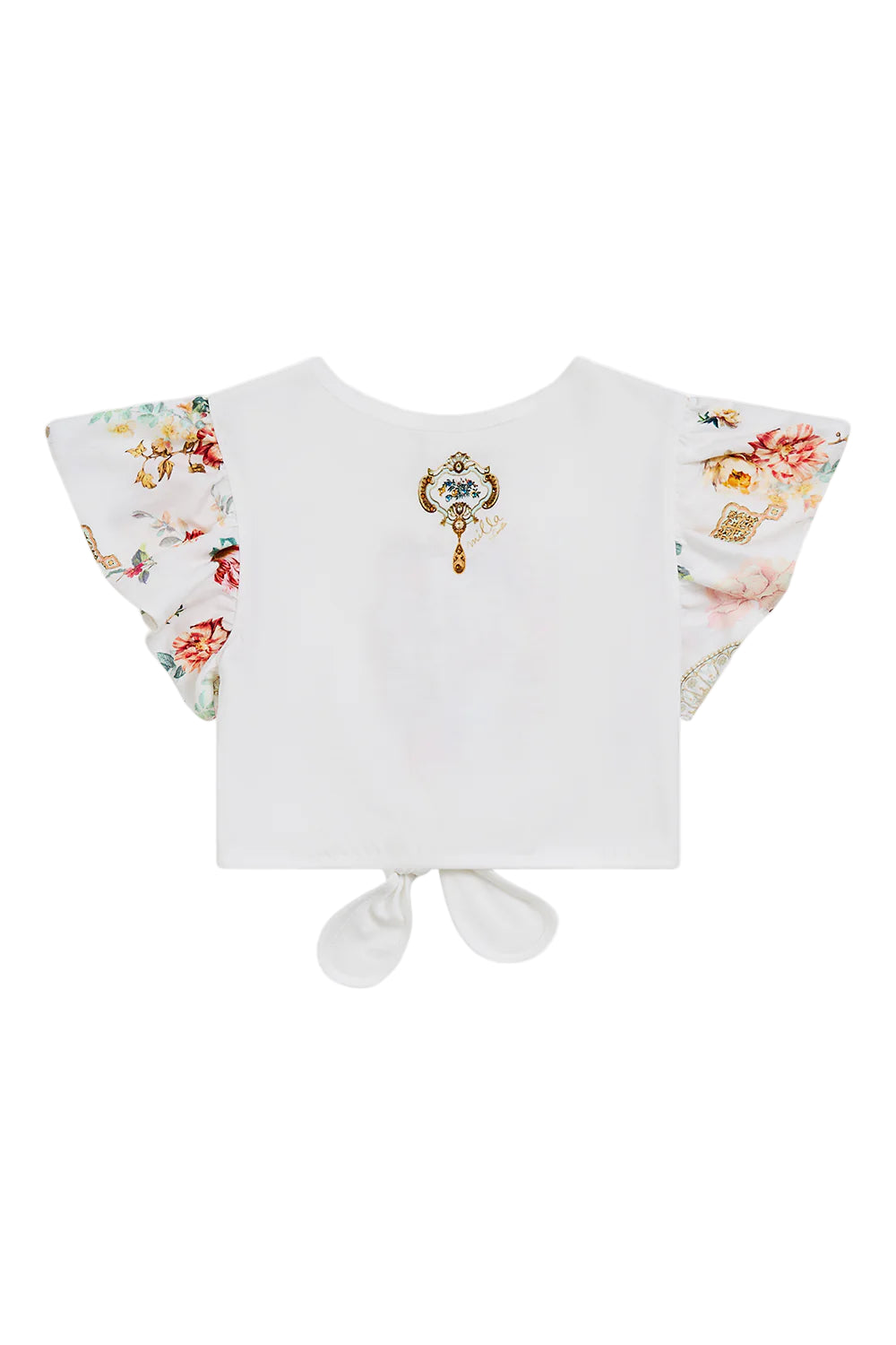 Ottoman Dynasty Kids Tie Front Crop Tee With Frill Sleeve