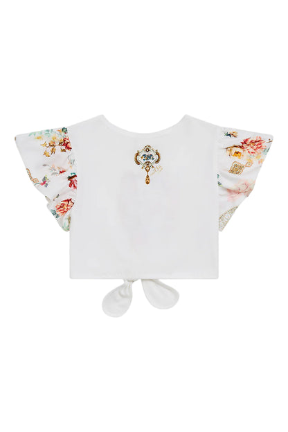 Ottoman Dynasty Kids Tie Front Crop Tee With Frill Sleeve
