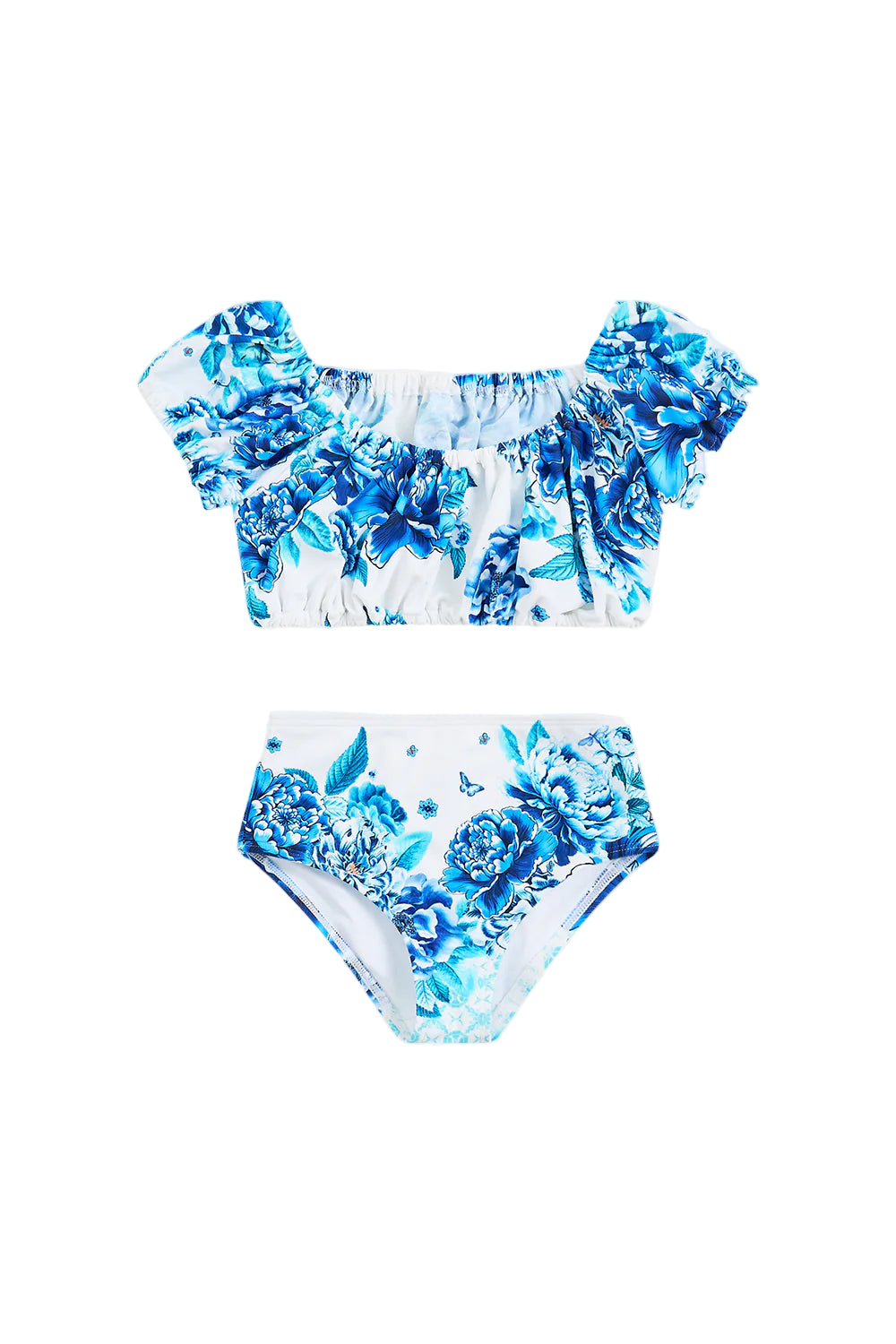 Kids Puff Sleeve Off Shoulder Bikini Set