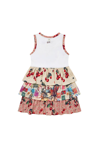 Notes From The Road Kids Tank Mini Dress With Woven Layered Skirt