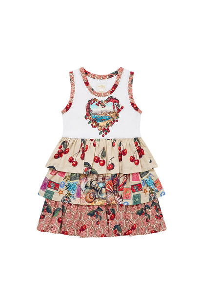Notes From The Road Kids Tank Mini Dress With Woven Layered Skirt