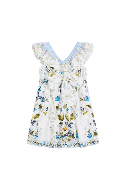 Botanical Ballads Kids Tiered Mini Dress With Frill Neck