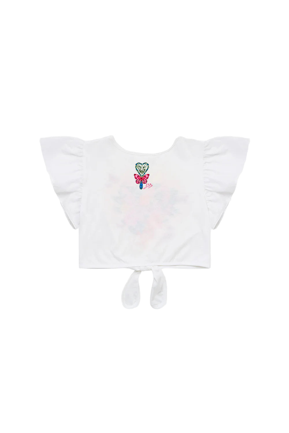 Illustration Nation Kids Tie Front Crop Tee With Frill Sleeve