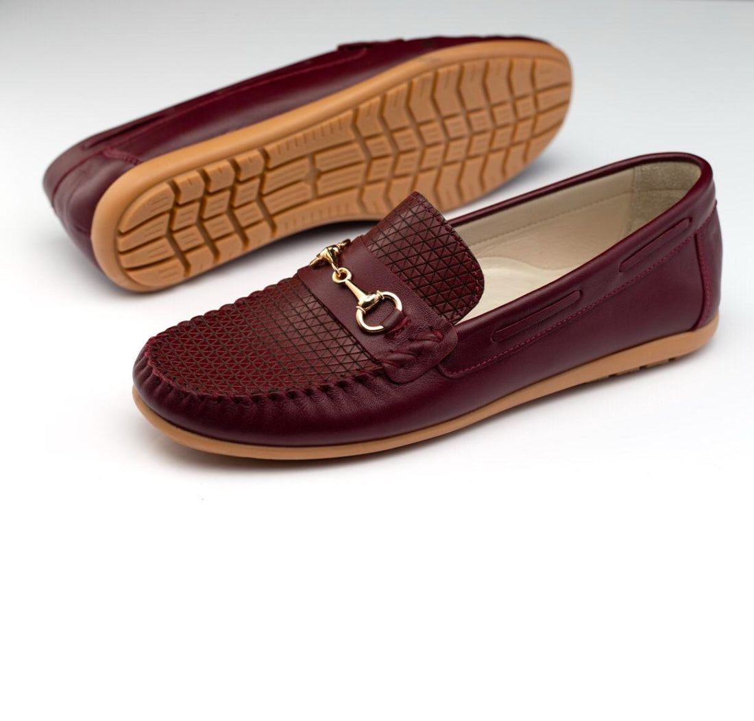 Kids Burgundy Leather Loafer With Metal Detail