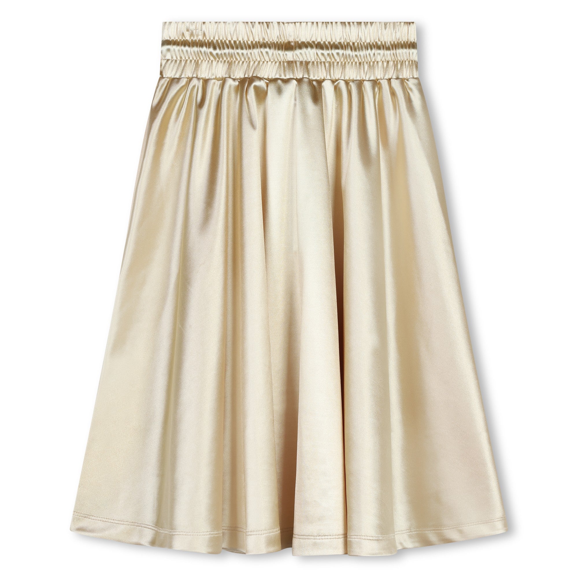 Gold Satin Midi Skirt with Branded Snaps