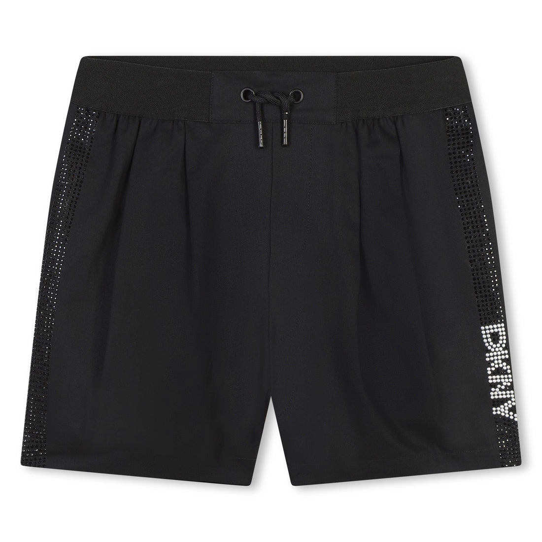 Black Cotton Twill Shorts with Rhinestone Side Bands