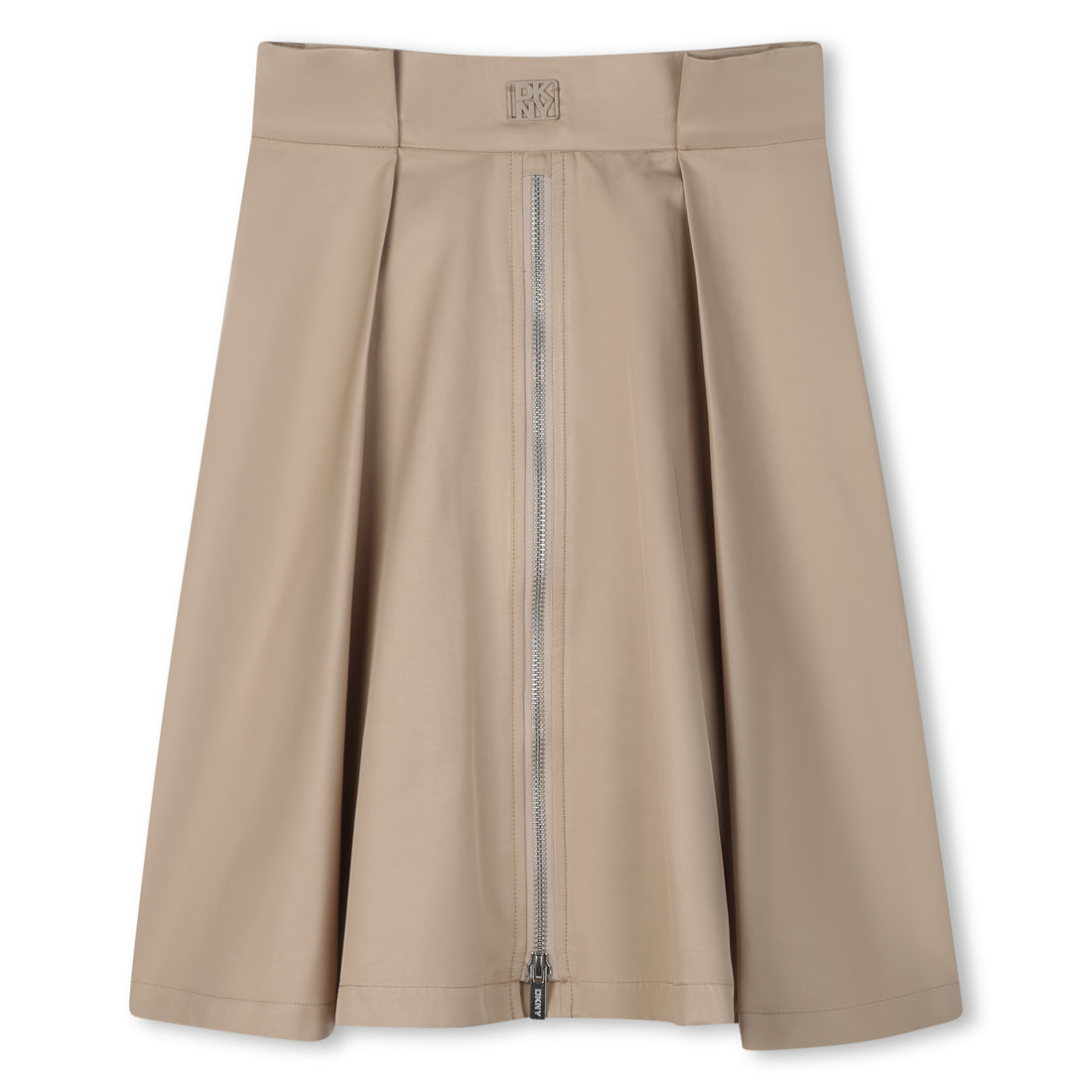 Midi Twill Skirt with Front Pleats and Zip Fastening