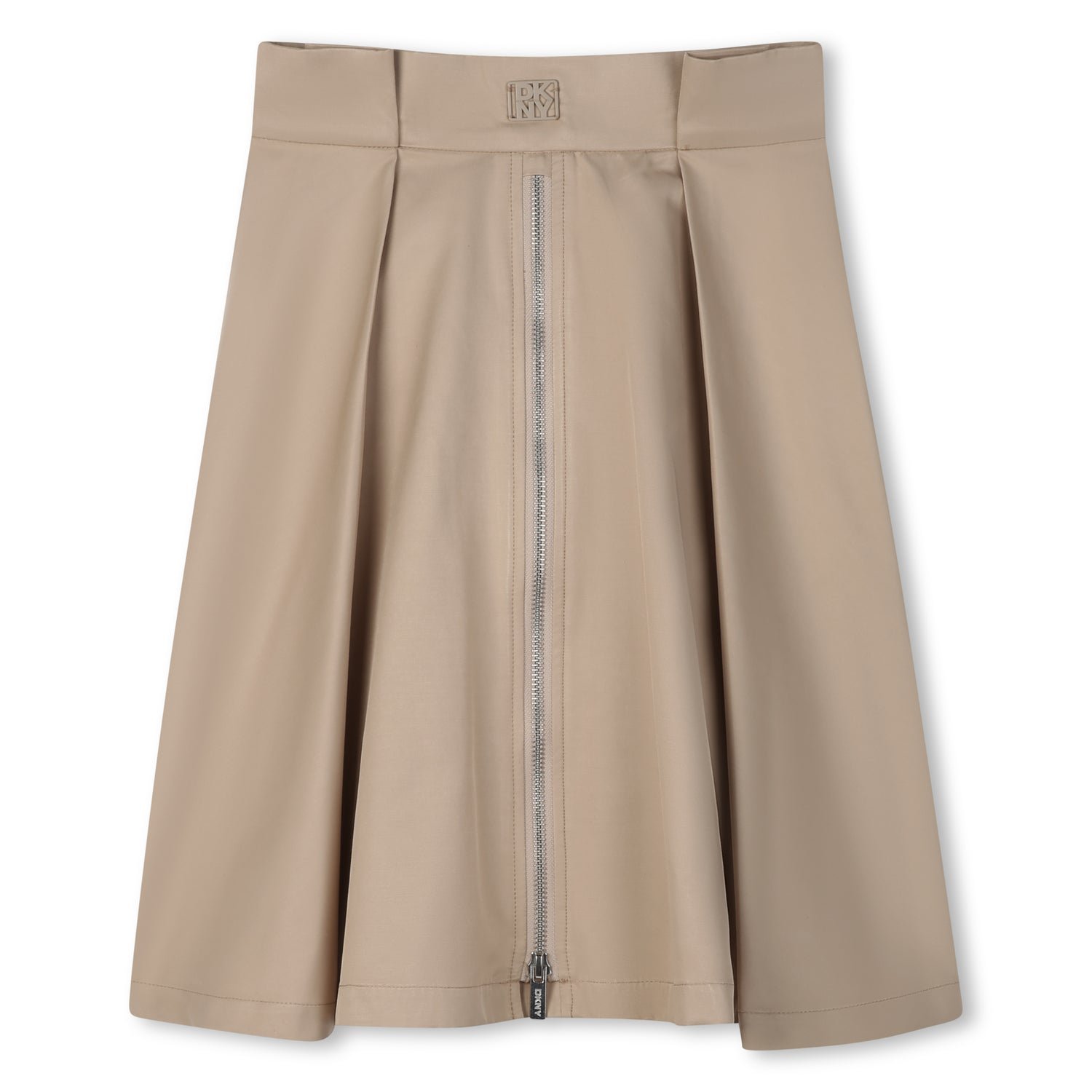 Midi Twill Skirt with Front Pleats and Zip Fastening