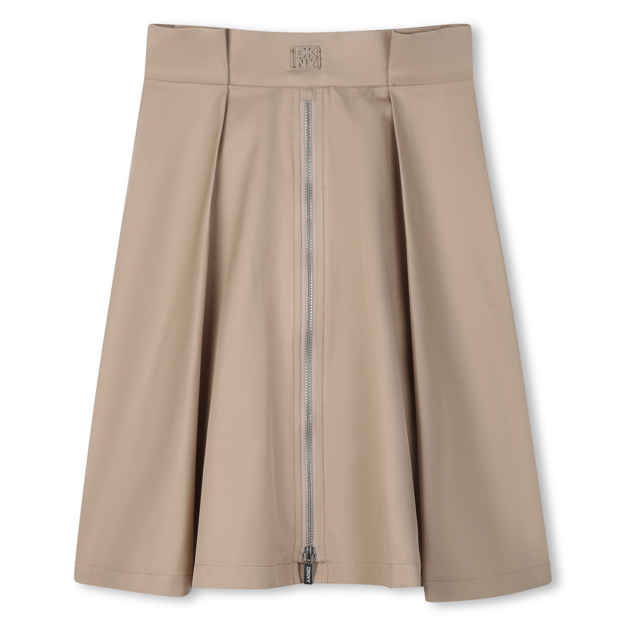 Midi Twill Skirt with Front Pleats and Zip Fastening