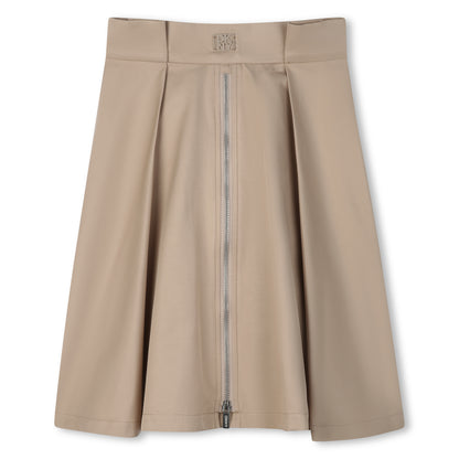 Midi Twill Skirt with Front Pleats and Zip Fastening