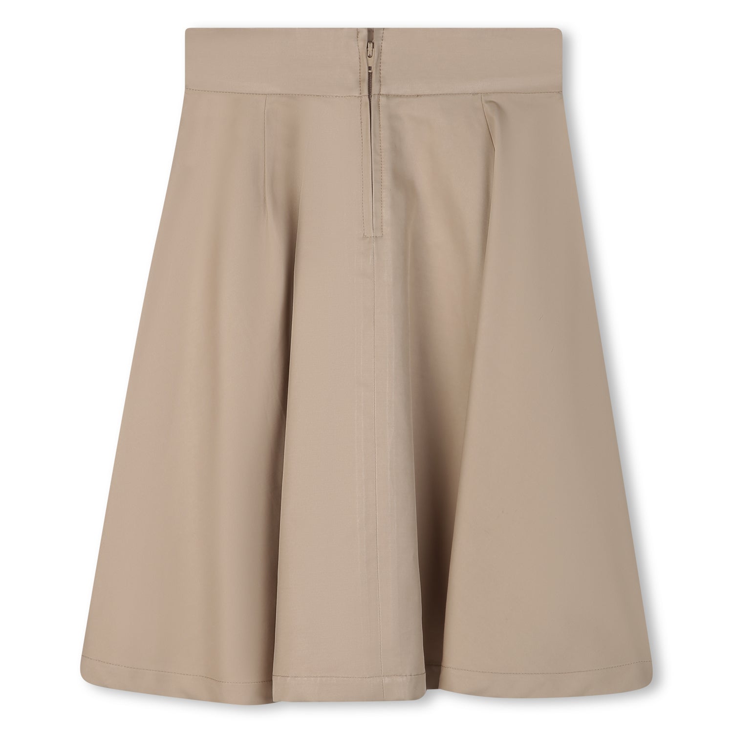 Midi Twill Skirt with Front Pleats and Zip Fastening