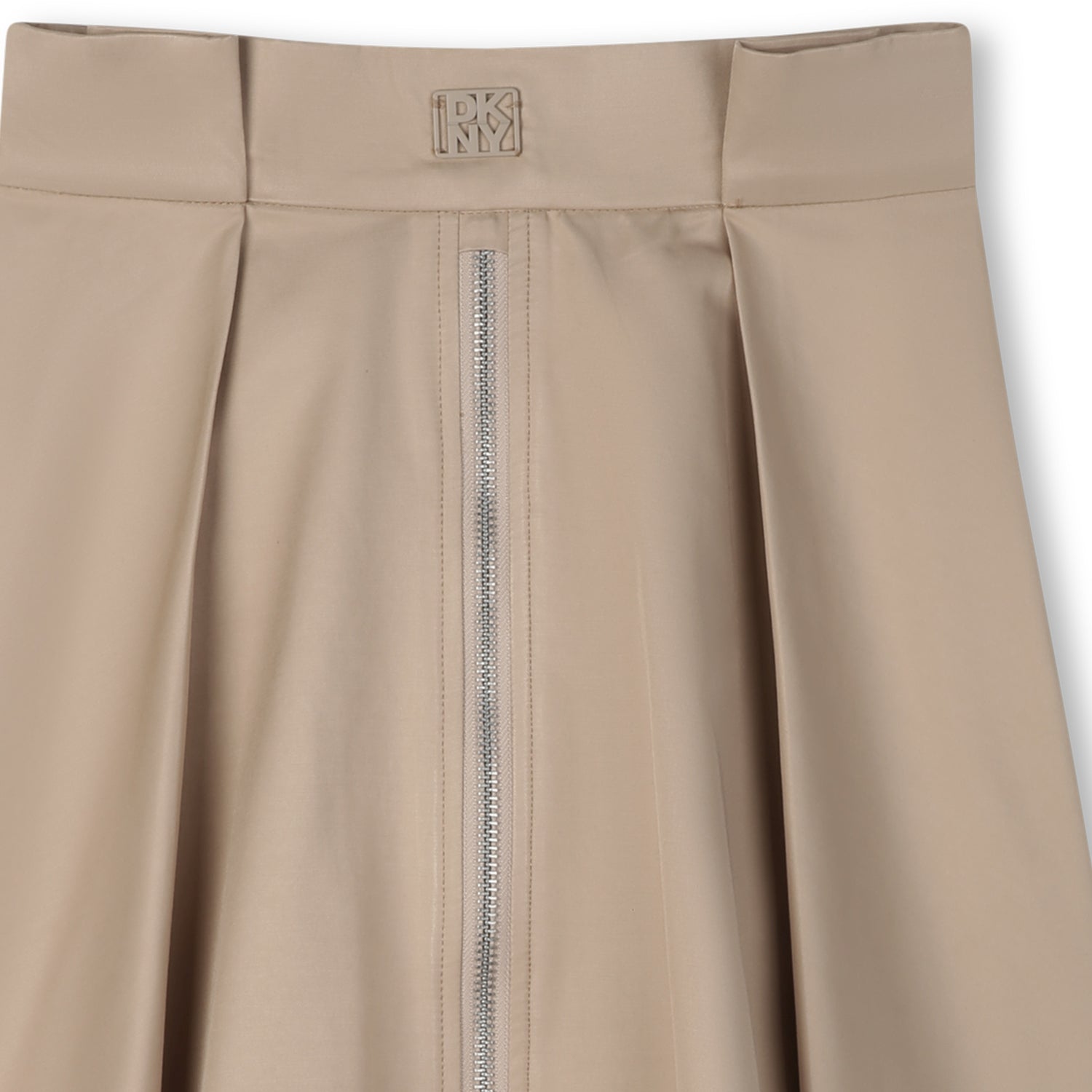 Midi Twill Skirt with Front Pleats and Zip Fastening