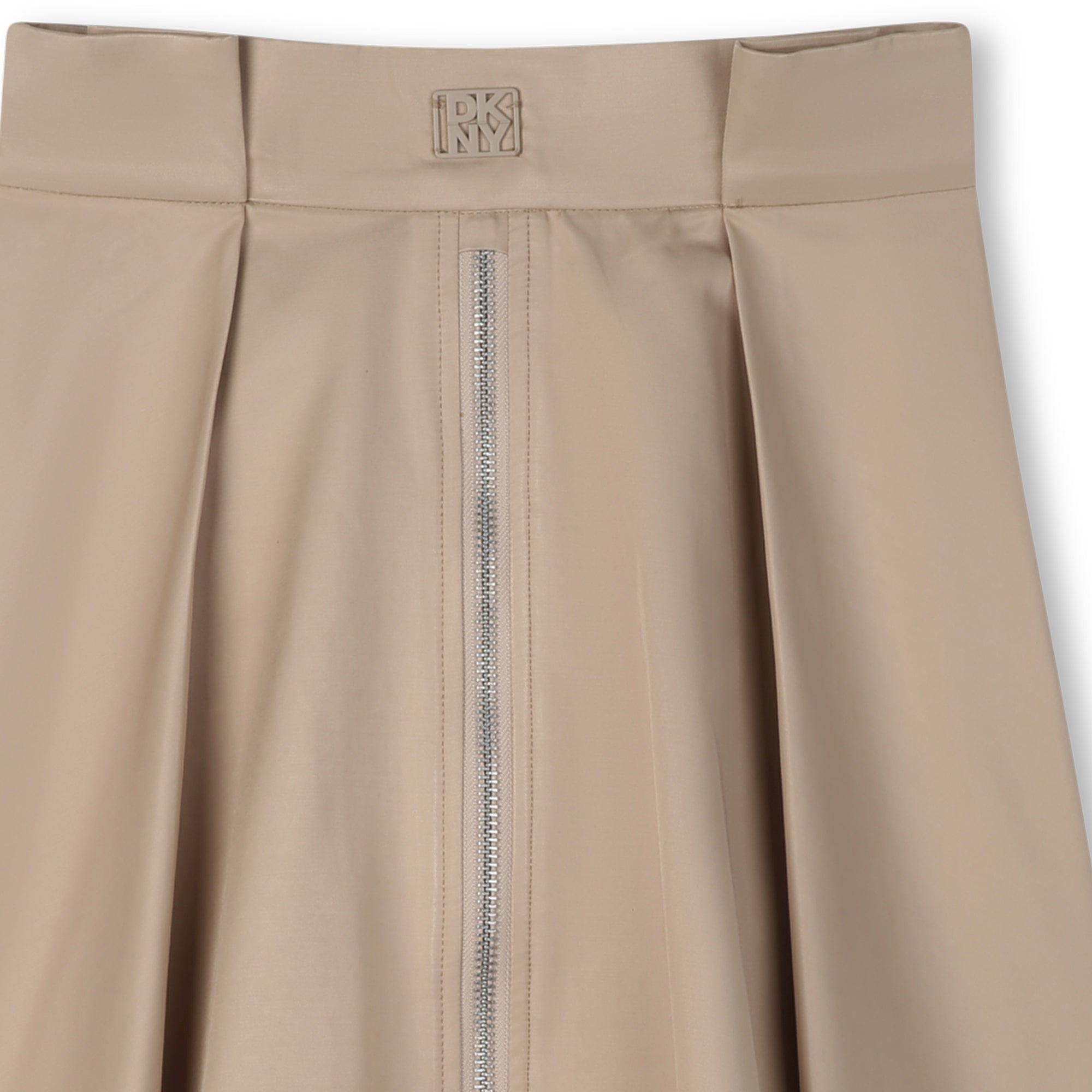 Midi Twill Skirt with Front Pleats and Zip Fastening