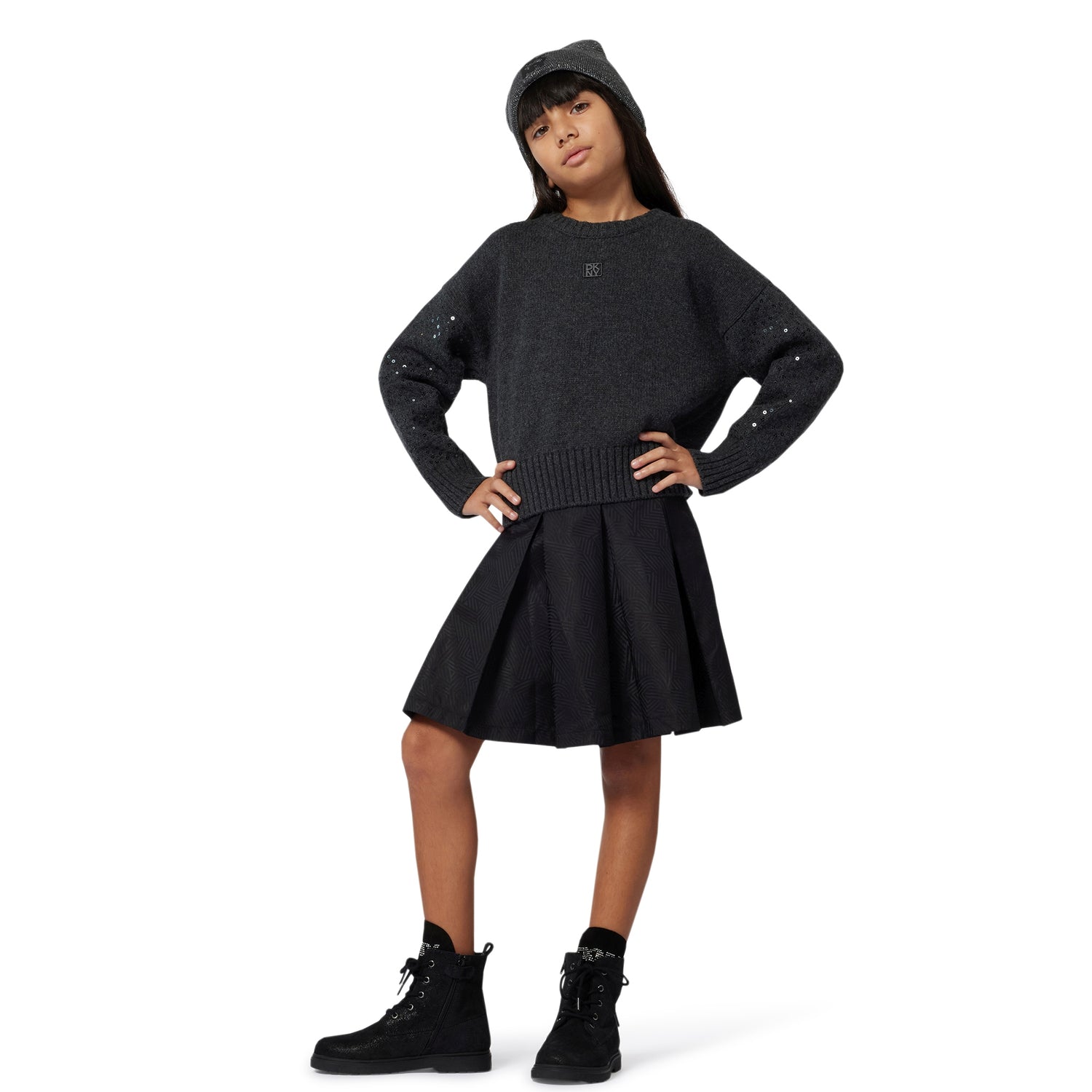 Knee-Length Jacquard Skirt with All-Over Crosswalk Pattern