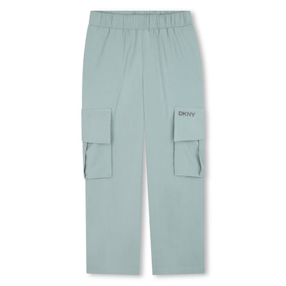 Wide-Leg Twill Trousers with Elasticated Waist and Silver Embroidery
