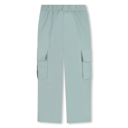 Wide-Leg Twill Trousers with Elasticated Waist and Silver Embroidery