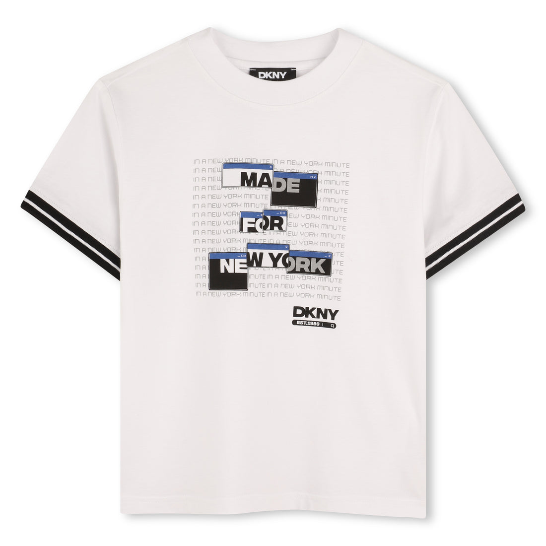 Organic Cotton Short Sleeve T-Shirt with Printed Front and Striped Sleeve Detail