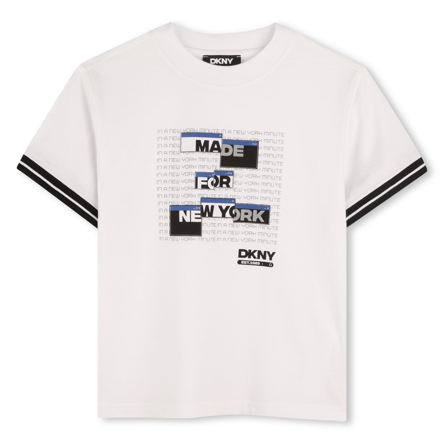 Organic Cotton Short Sleeve T-Shirt with Printed Front and Striped Sleeve Detail