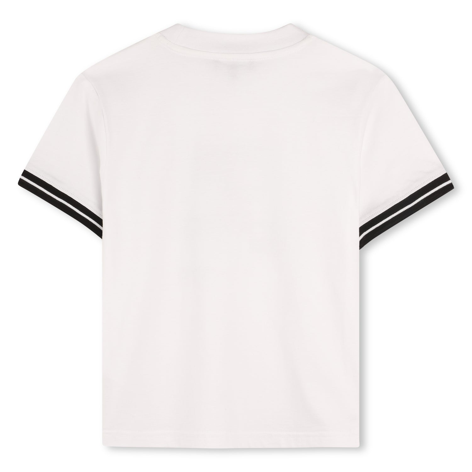 Organic Cotton Short Sleeve T-Shirt with Printed Front and Striped Sleeve Detail