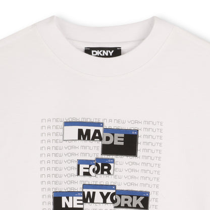 Organic Cotton Short Sleeve T-Shirt with Printed Front and Striped Sleeve Detail