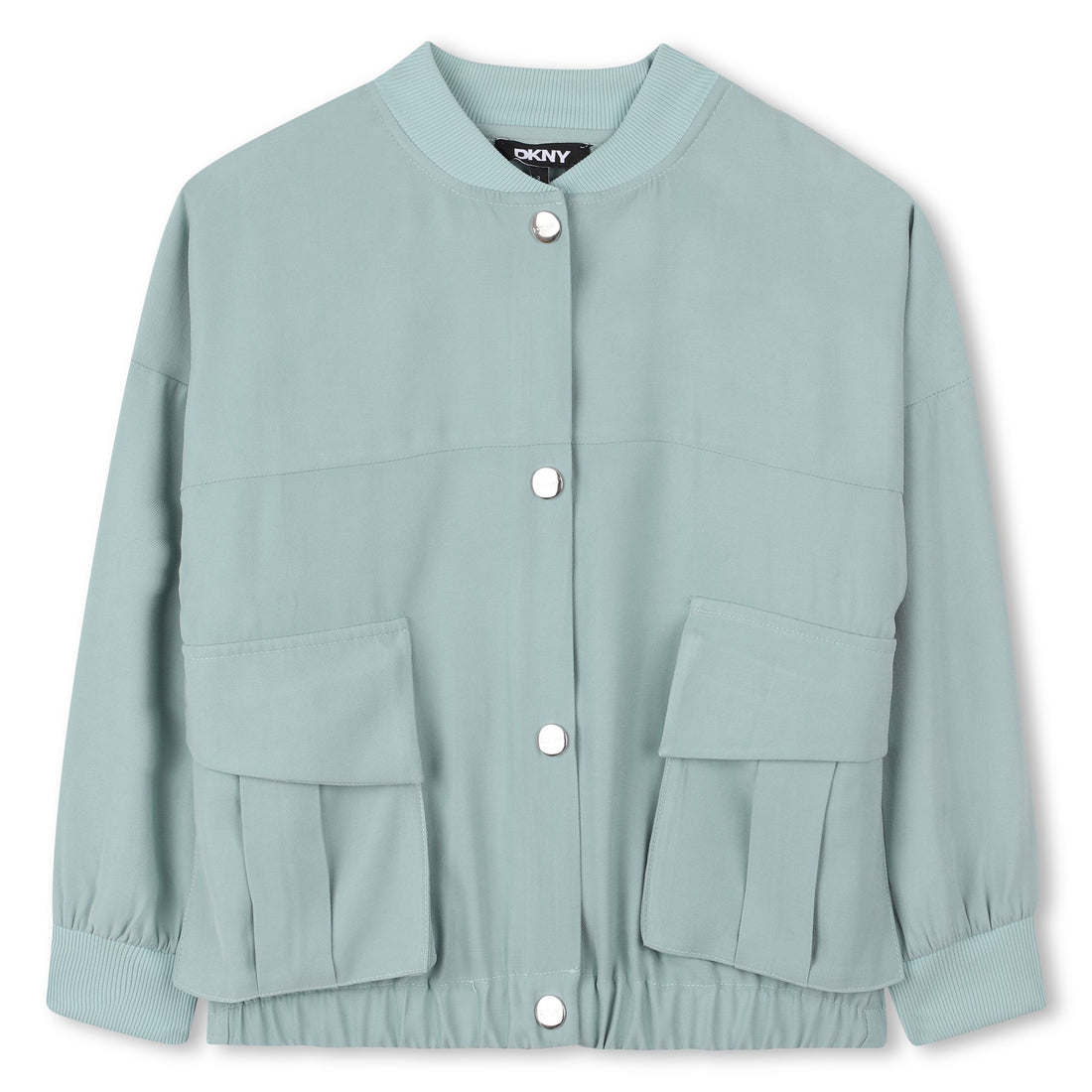 Light Twill Jacket with Snap Fastening and Silver Back Embroidery