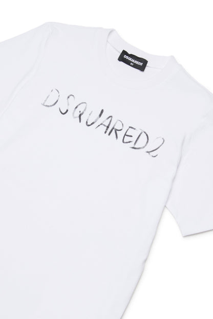 White Cotton Logo T-Shirt for Kids Dsquared Kid