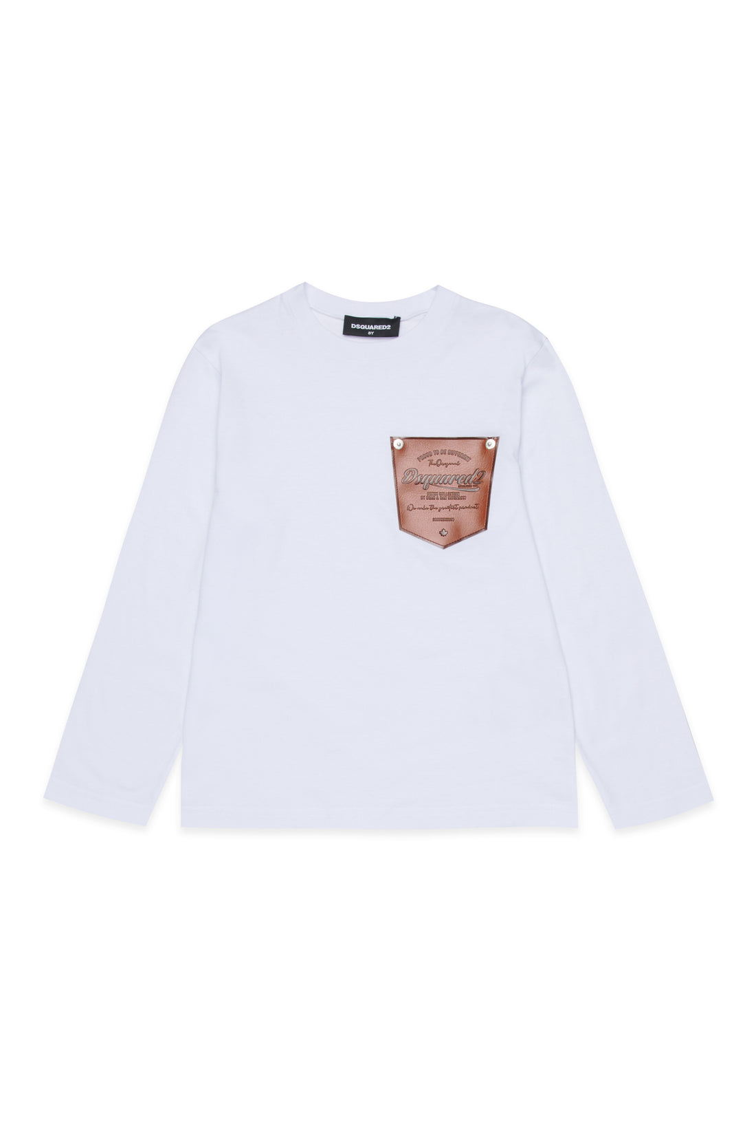 White Long Sleeve T-Shirt with Contrast Pocket for Kids